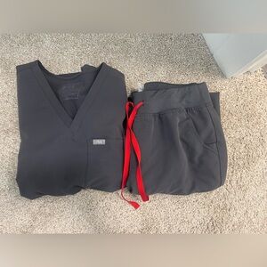 Figs Black Scrub Set with Red Accent